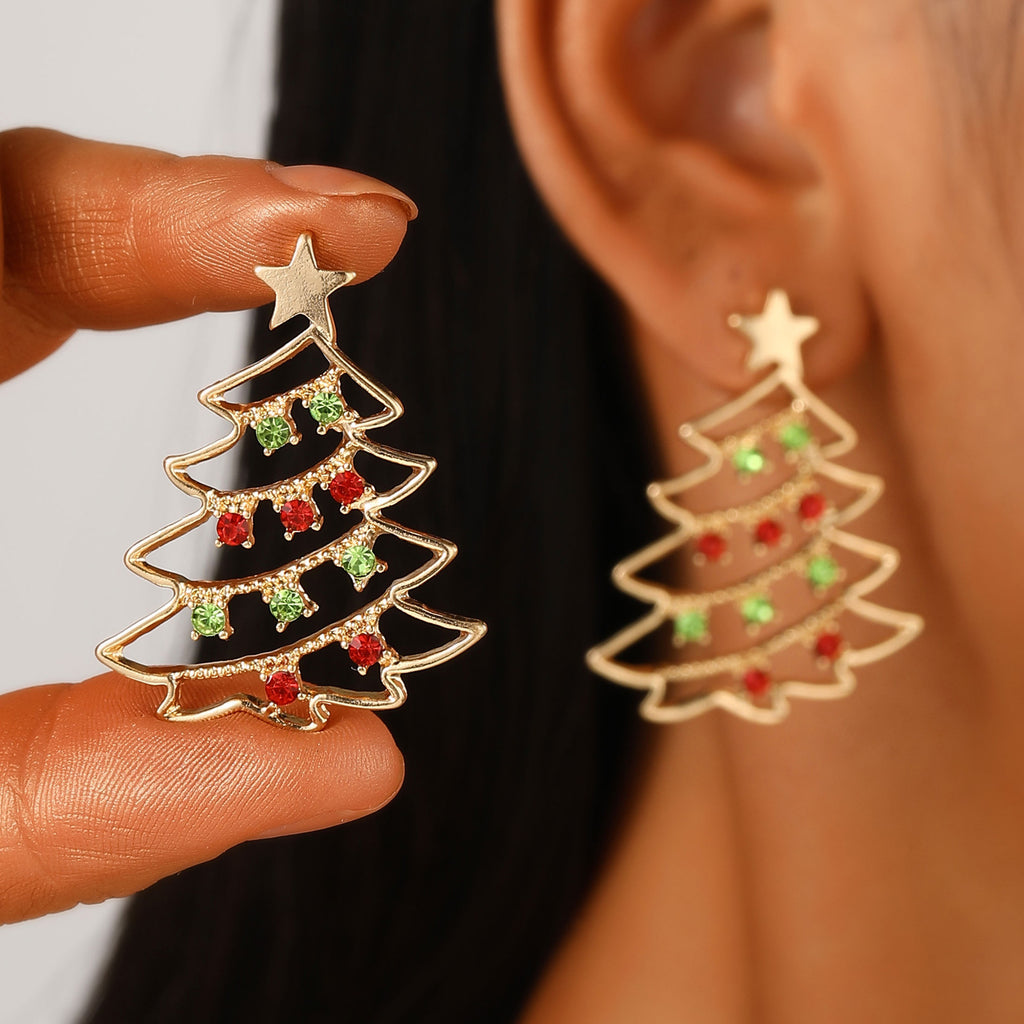 Christmas Earrings with Christmas Tree Colorful Zircon Christmas Tree Earrings for Women Personality Earrings Party Jewelry Christmas Gift