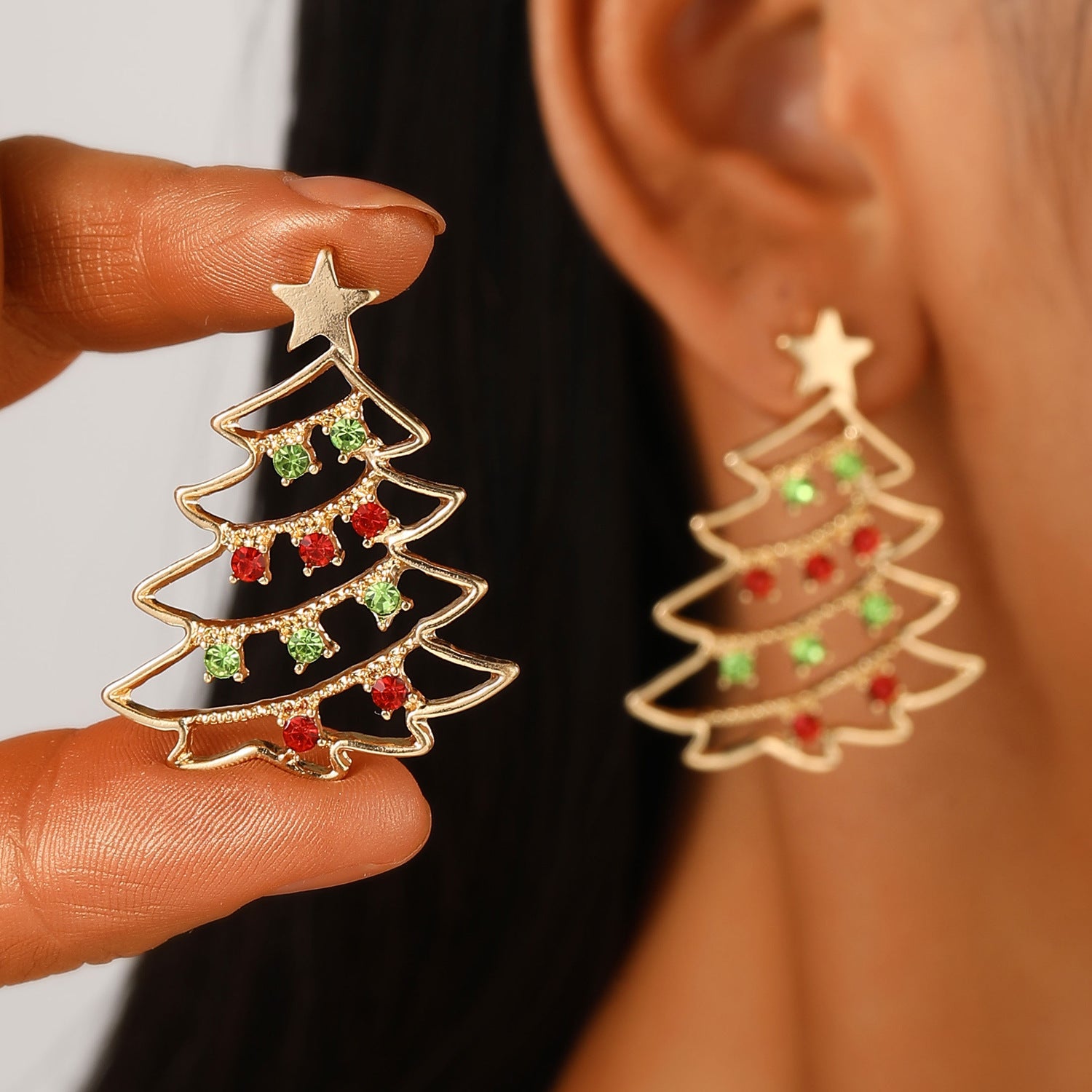 Christmas Earrings with Christmas Tree Colorful Zircon Christmas Tree Earrings for Women Personality Earrings Party Jewelry Christmas Gift