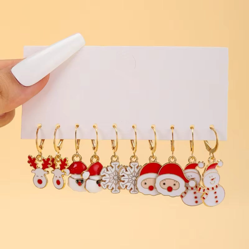 Christmas Earring Set Creative Design Santa Claus Snowman Snowflake Stars Christmas Tree Earrings and Earrings