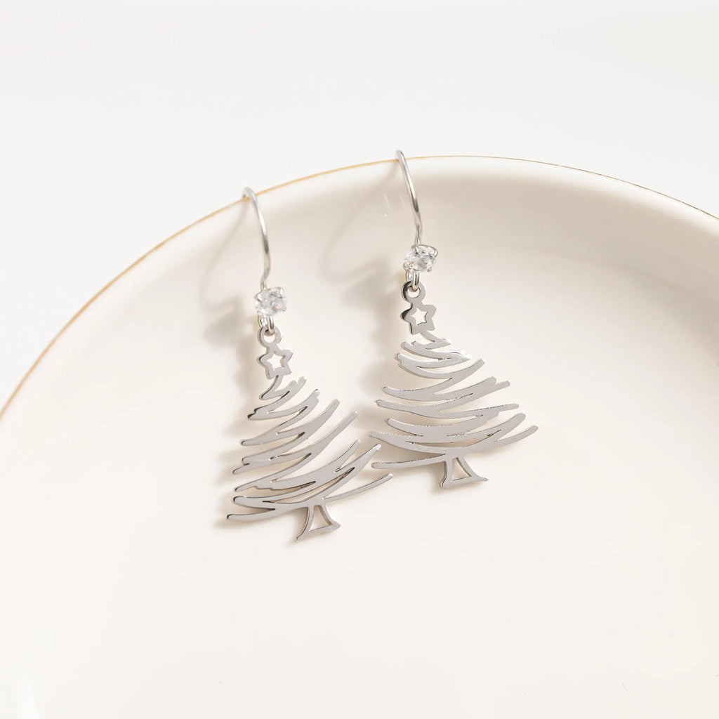 Sterling Silver Christmas Tree Earrings for Women, Christmas Tree Pendant, Dainty Christmas Jewelry, Christmas, Holiday Gift, Gift for Her