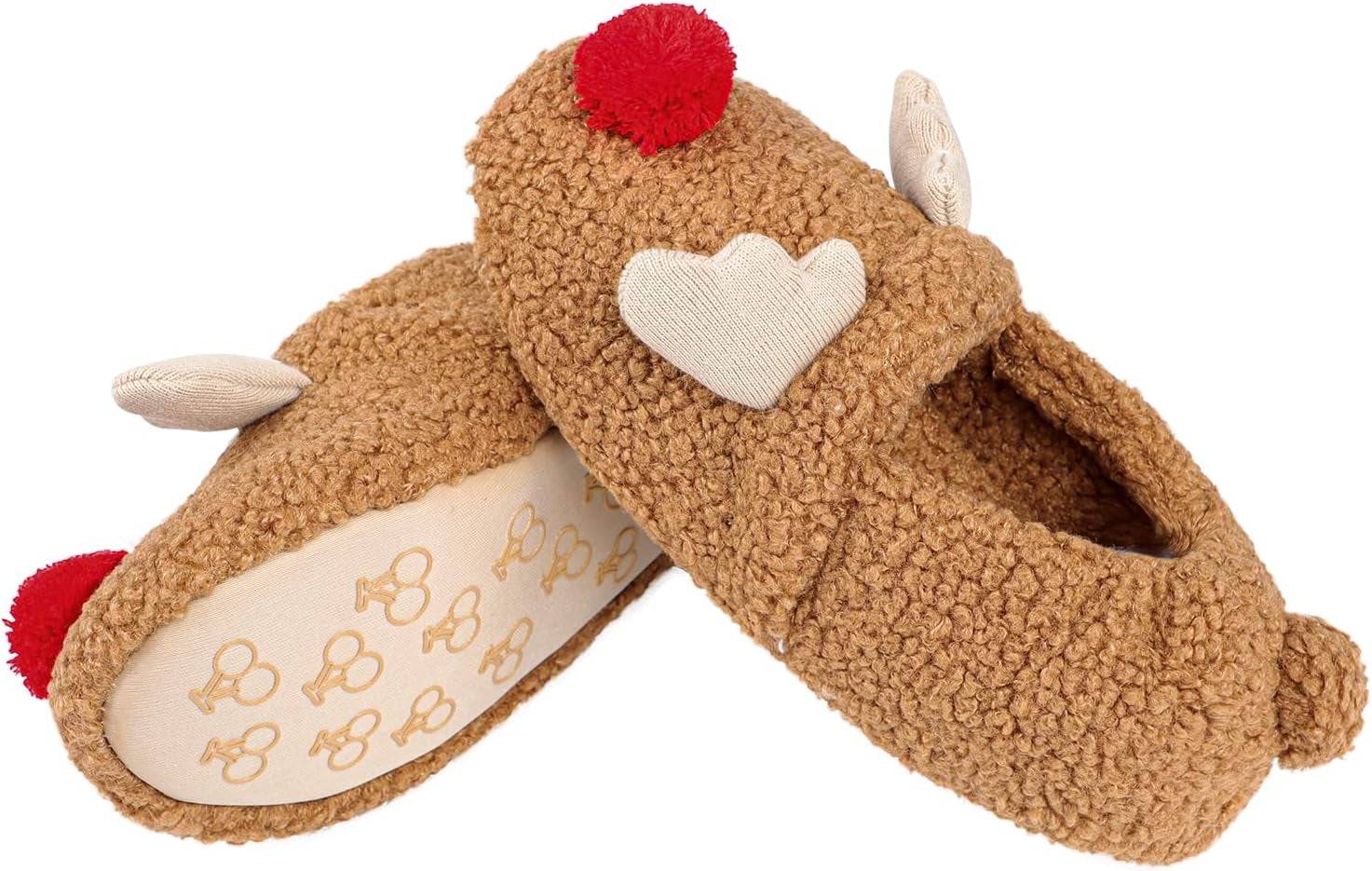 Womens Cute Reindeer Antlers House Slippers Funny Christmas Deer Horn Ear Indoor Home Shoes Plush Fuzzy Warm Bedroom Slippers