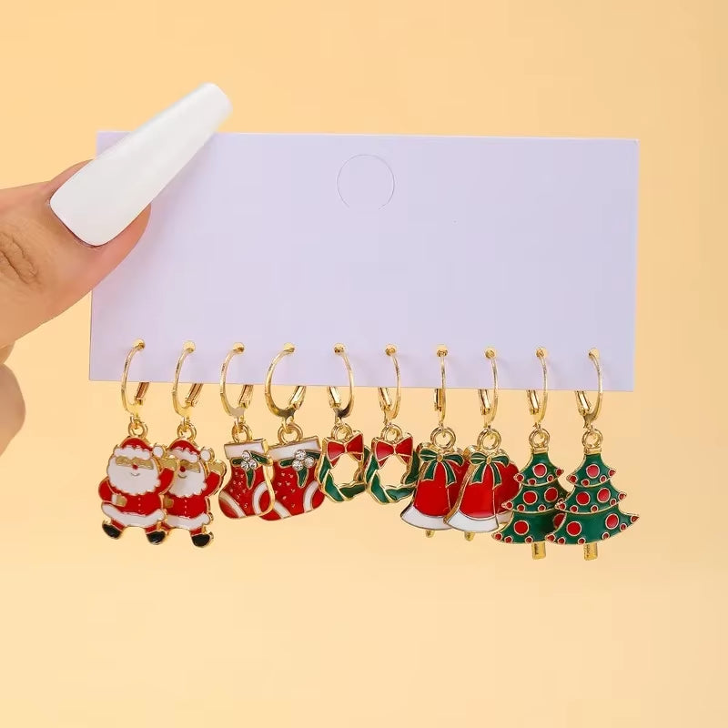Christmas Earring Set Creative Design Santa Claus Snowman Snowflake Stars Christmas Tree Earrings and Earrings