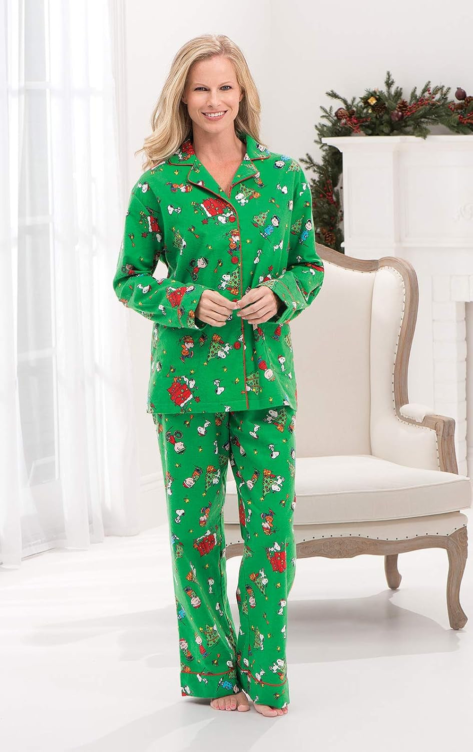Christmas Pajamas for Women - Flannel Christmas Pjs, Green, 3X, 24-26
