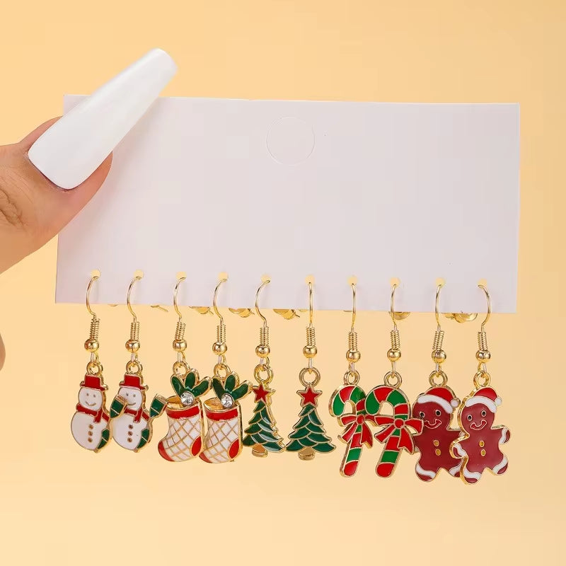 Christmas Earring Set Creative Design Santa Claus Snowman Snowflake Stars Christmas Tree Earrings and Earrings