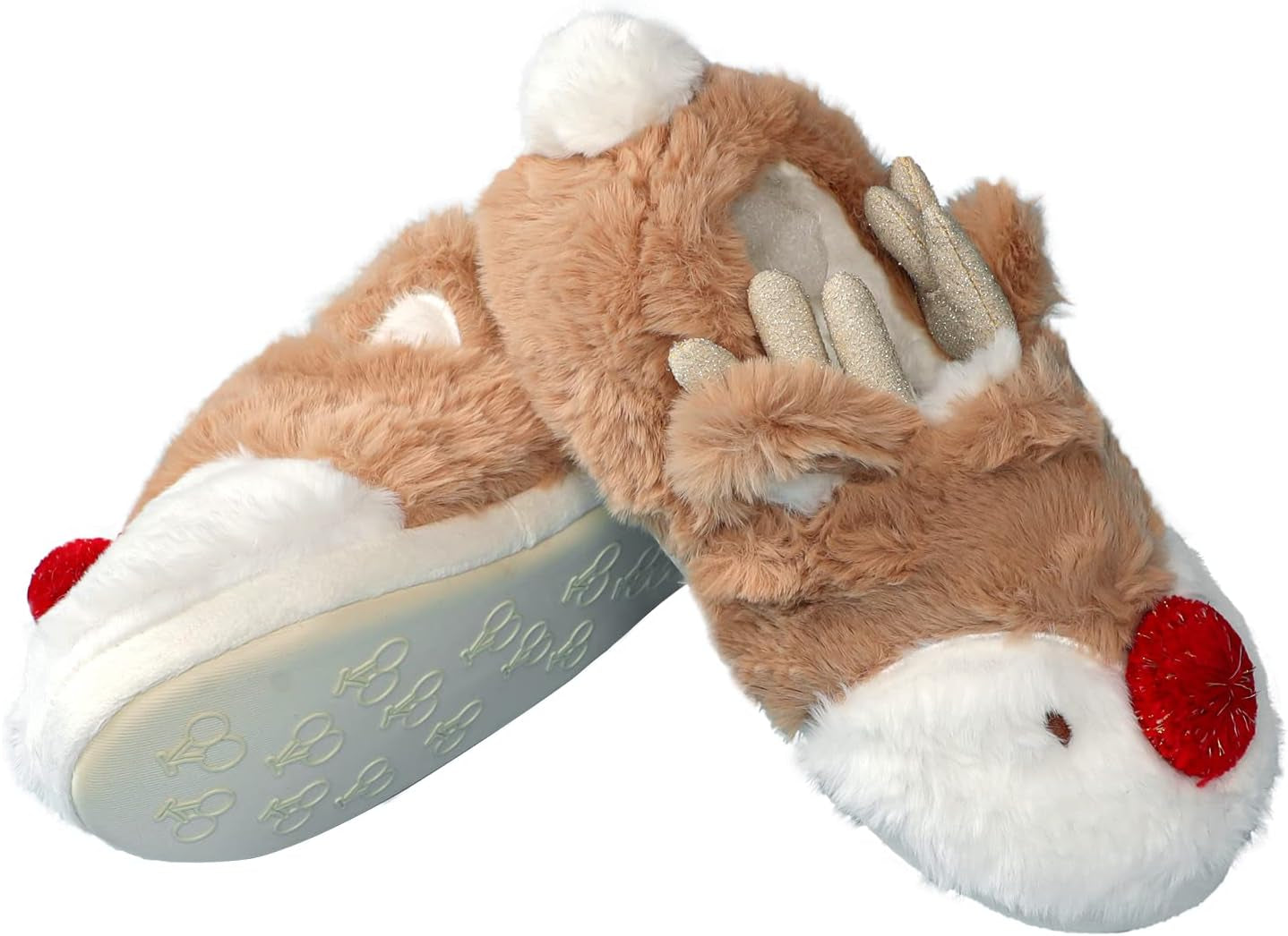 Womens Cute Reindeer Antlers House Slippers Funny Christmas Deer Horn Ear Indoor Home Shoes Plush Fuzzy Warm Bedroom Slippers