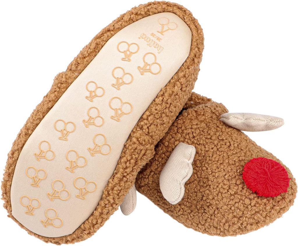 Womens Cute Reindeer Antlers House Slippers Funny Christmas Deer Horn Ear Indoor Home Shoes Plush Fuzzy Warm Bedroom Slippers