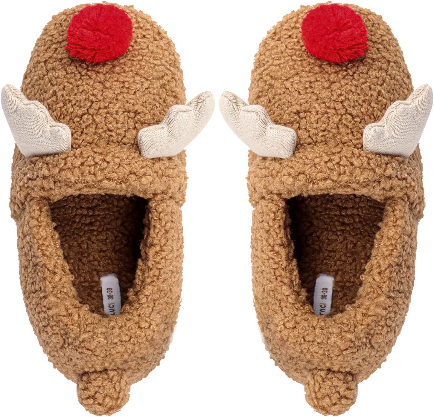 Womens Cute Reindeer Antlers House Slippers Funny Christmas Deer Horn Ear Indoor Home Shoes Plush Fuzzy Warm Bedroom Slippers