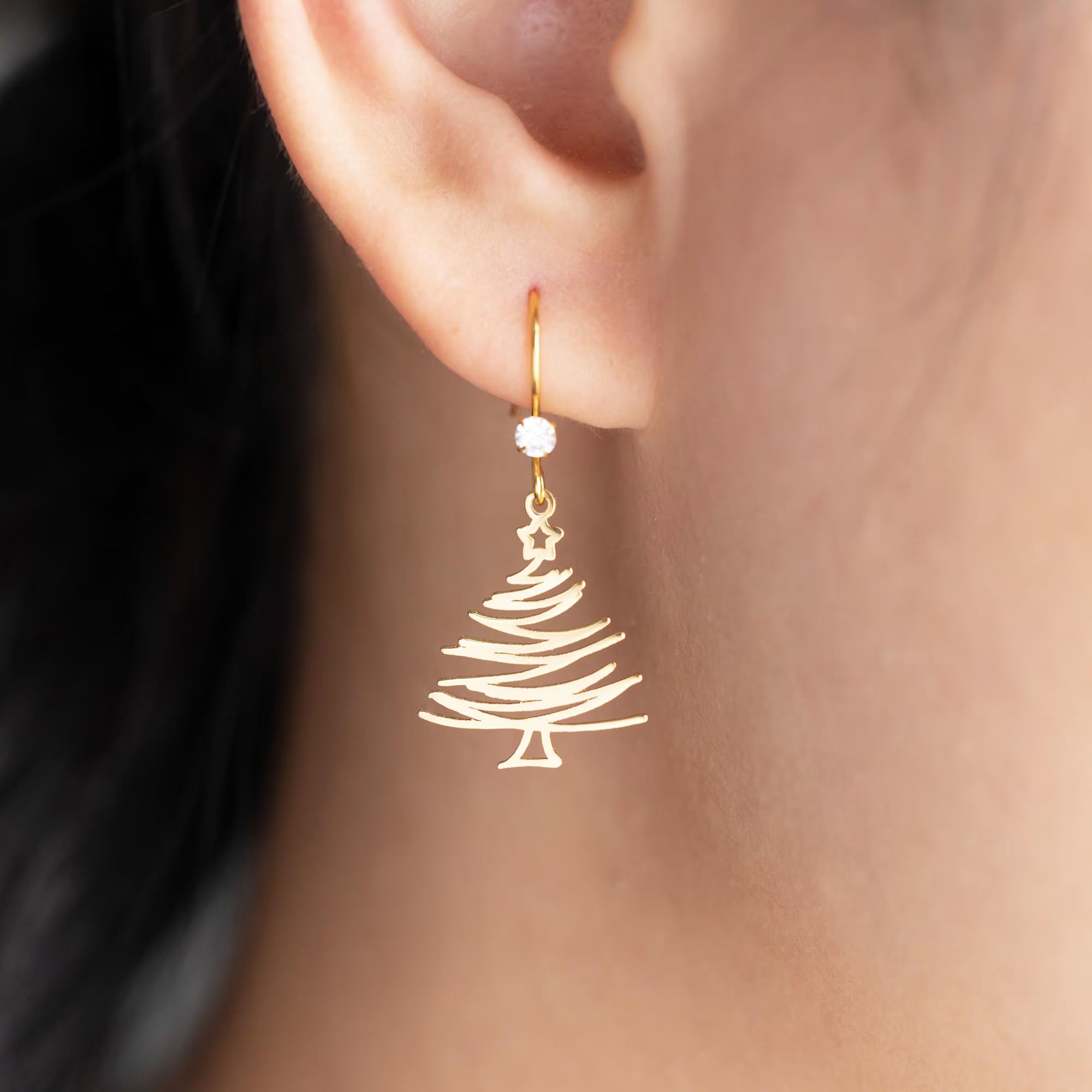 Sterling Silver Christmas Tree Earrings for Women, Christmas Tree Pendant, Dainty Christmas Jewelry, Christmas, Holiday Gift, Gift for Her