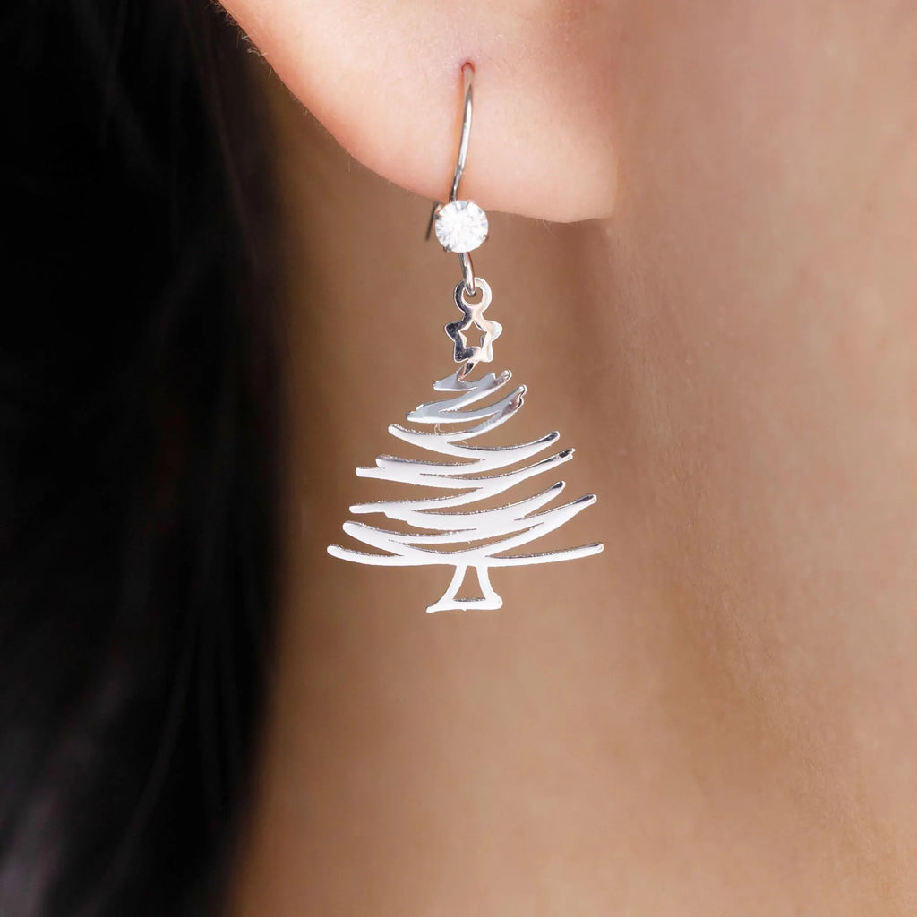 Sterling Silver Christmas Tree Earrings for Women, Christmas Tree Pendant, Dainty Christmas Jewelry, Christmas, Holiday Gift, Gift for Her