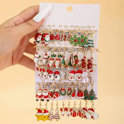 Christmas Earring Set Creative Design Santa Claus Snowman Snowflake Stars Christmas Tree Earrings and Earrings