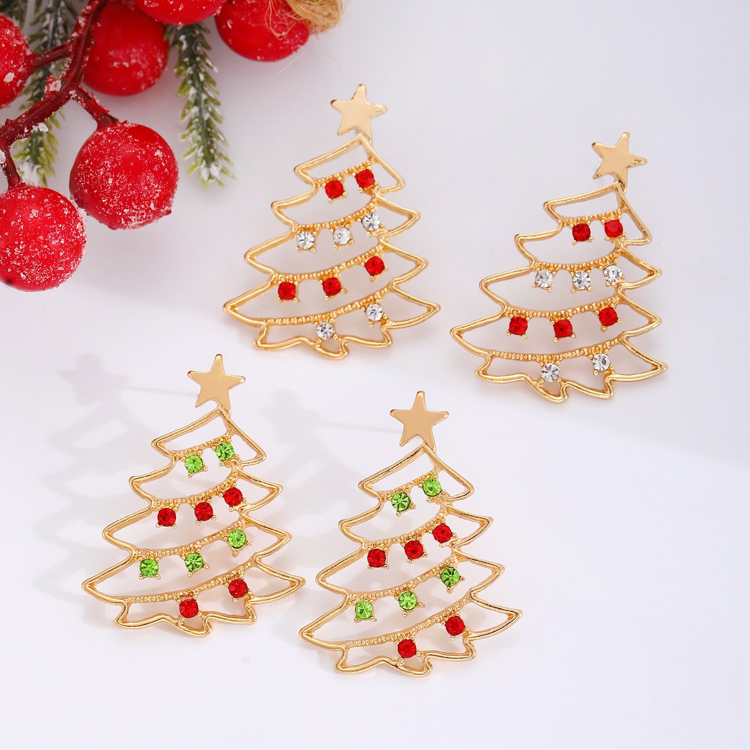 Christmas Earrings with Christmas Tree Colorful Zircon Christmas Tree Earrings for Women Personality Earrings Party Jewelry Christmas Gift