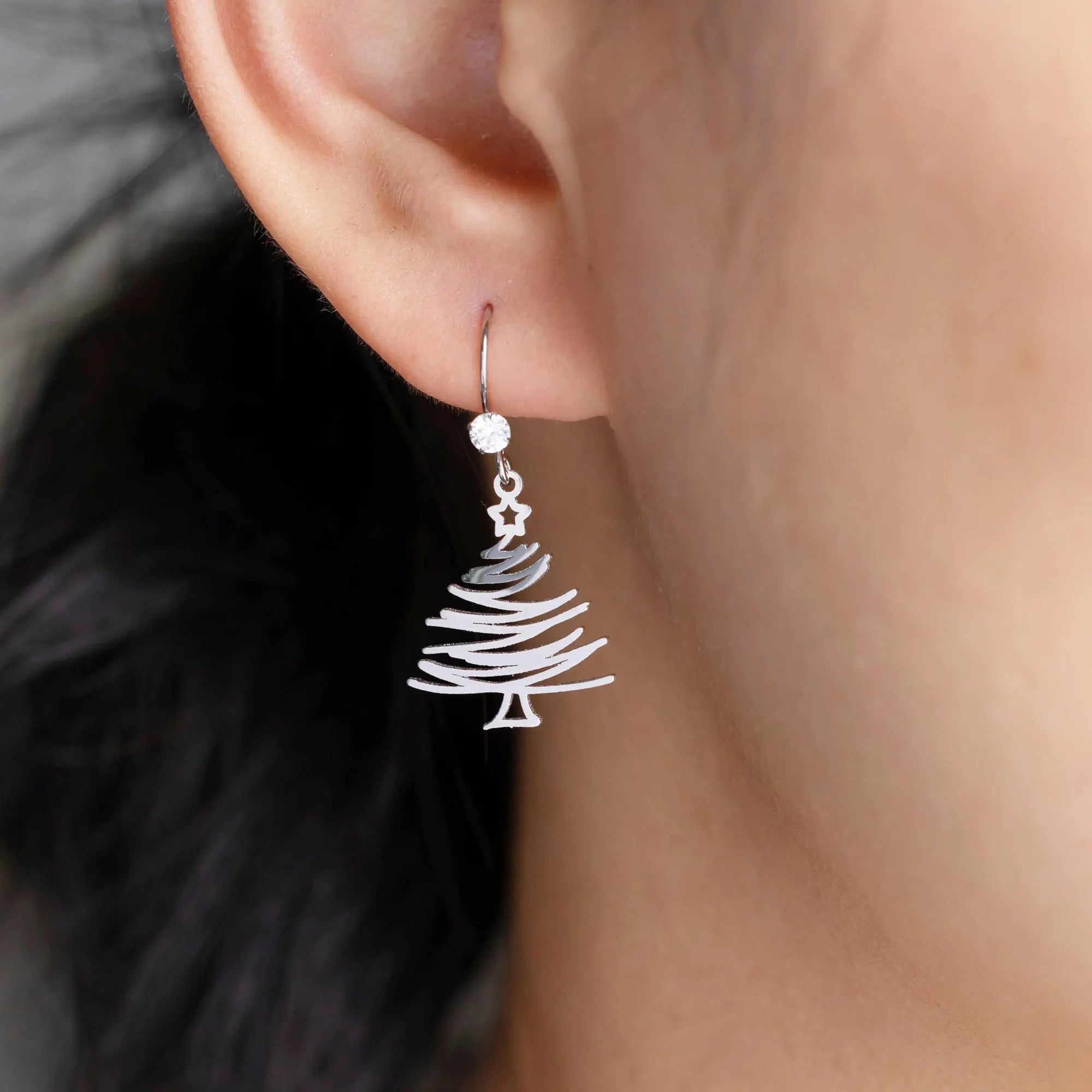 Sterling Silver Christmas Tree Earrings for Women, Christmas Tree Pendant, Dainty Christmas Jewelry, Christmas, Holiday Gift, Gift for Her