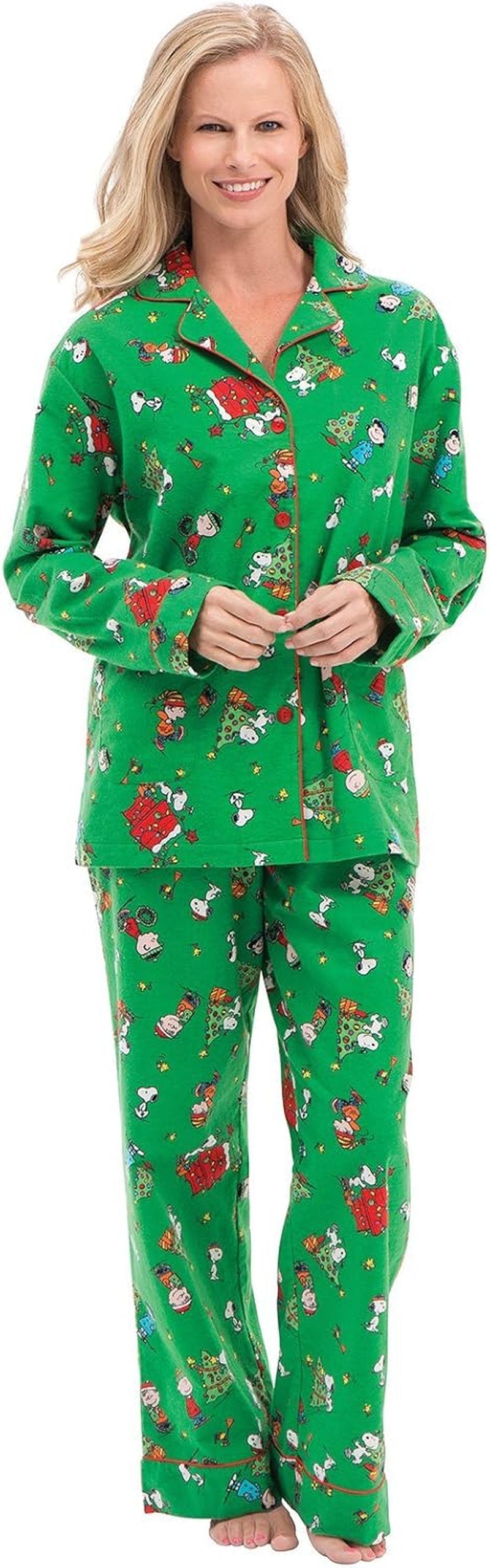 Christmas Pajamas for Women - Flannel Christmas Pjs, Green, 3X, 24-26