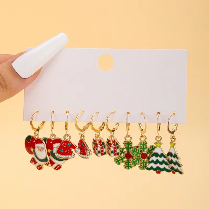 Christmas Earring Set Creative Design Santa Claus Snowman Snowflake Stars Christmas Tree Earrings and Earrings