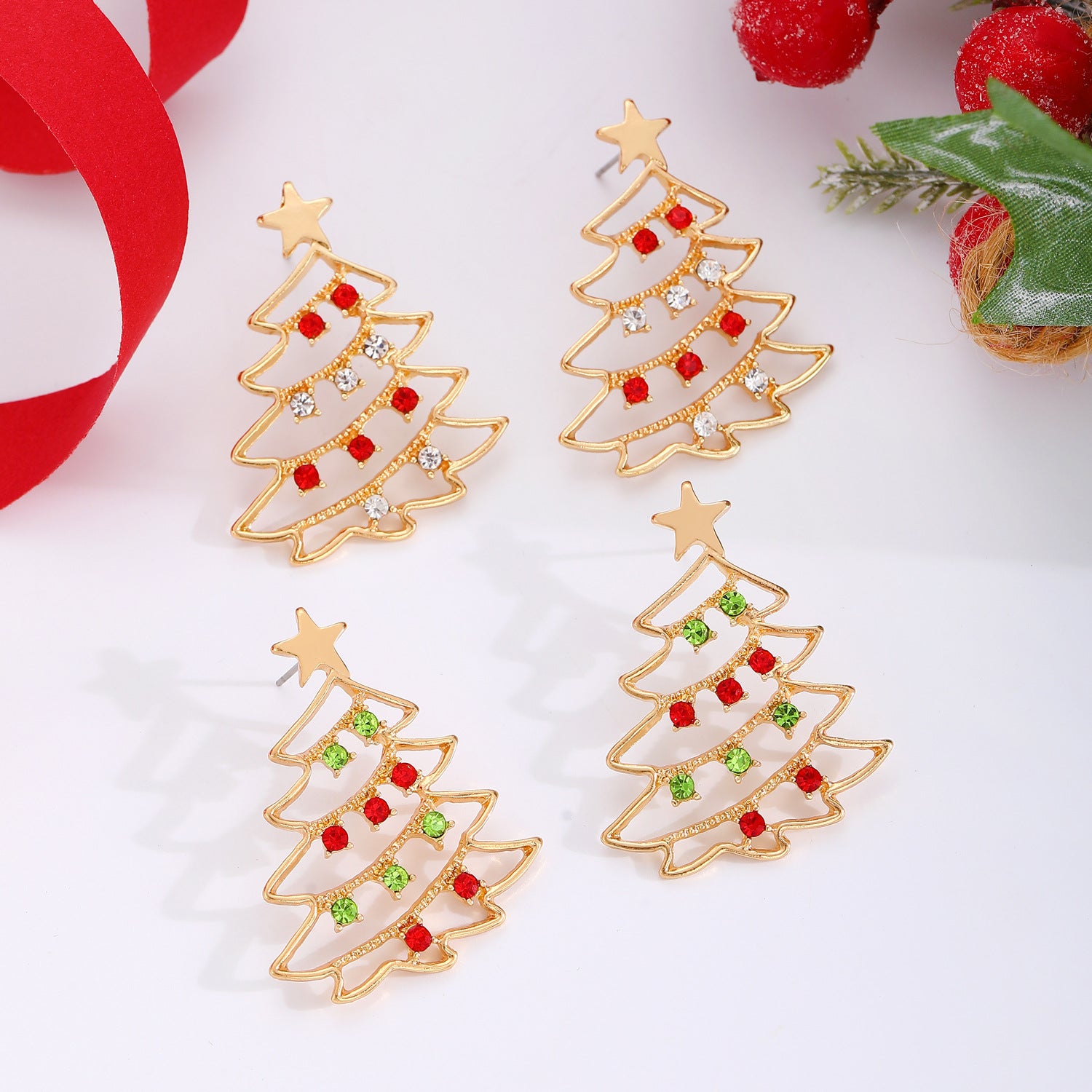 Christmas Earrings with Christmas Tree Colorful Zircon Christmas Tree Earrings for Women Personality Earrings Party Jewelry Christmas Gift