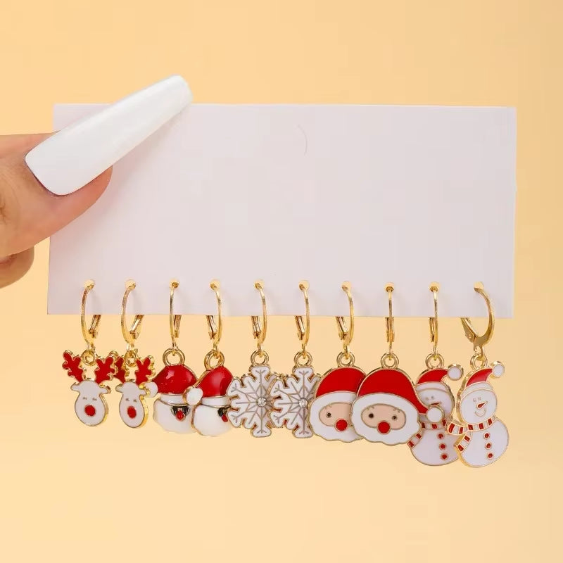 Christmas Earring Set Creative Design Santa Claus Snowman Snowflake Stars Christmas Tree Earrings and Earrings