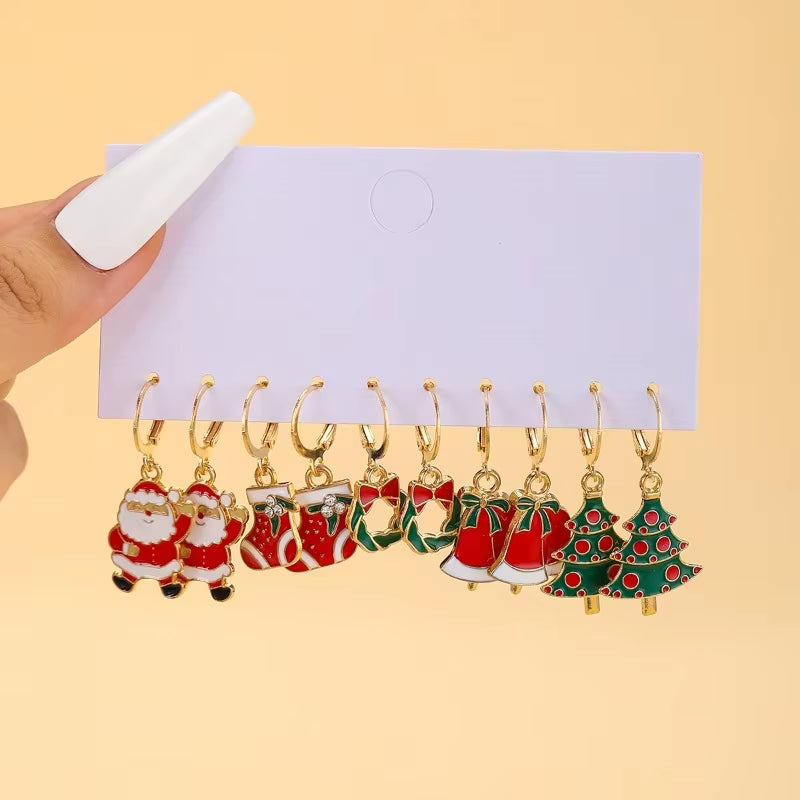Christmas Earring Set Creative Design Santa Claus Snowman Snowflake Stars Christmas Tree Earrings and Earrings