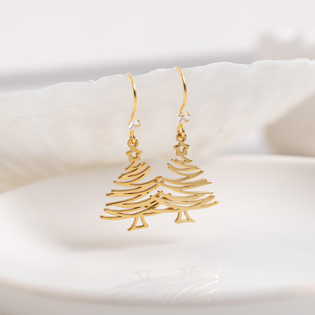 Sterling Silver Christmas Tree Earrings for Women, Christmas Tree Pendant, Dainty Christmas Jewelry, Christmas, Holiday Gift, Gift for Her
