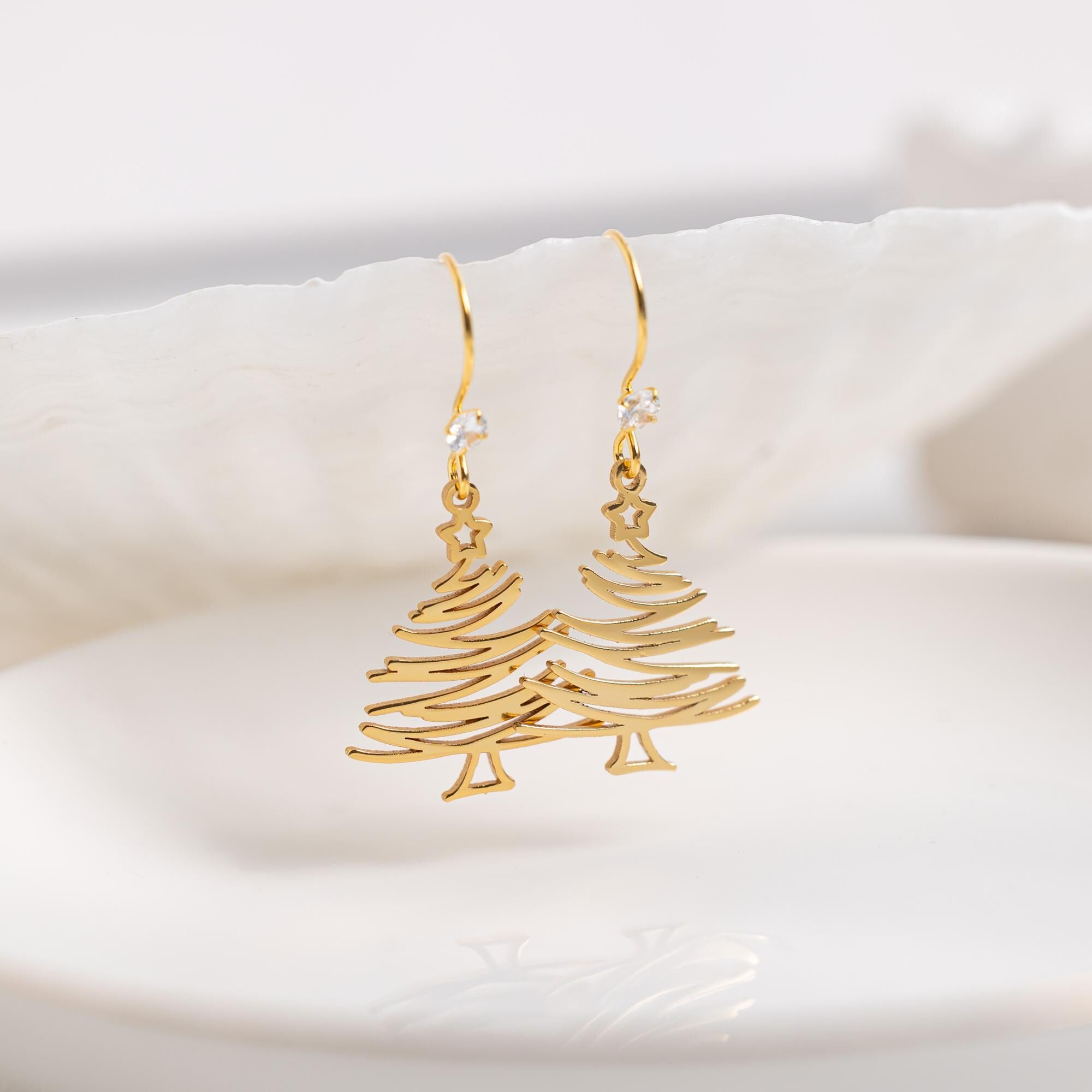 Sterling Silver Christmas Tree Earrings for Women, Christmas Tree Pendant, Dainty Christmas Jewelry, Christmas, Holiday Gift, Gift for Her