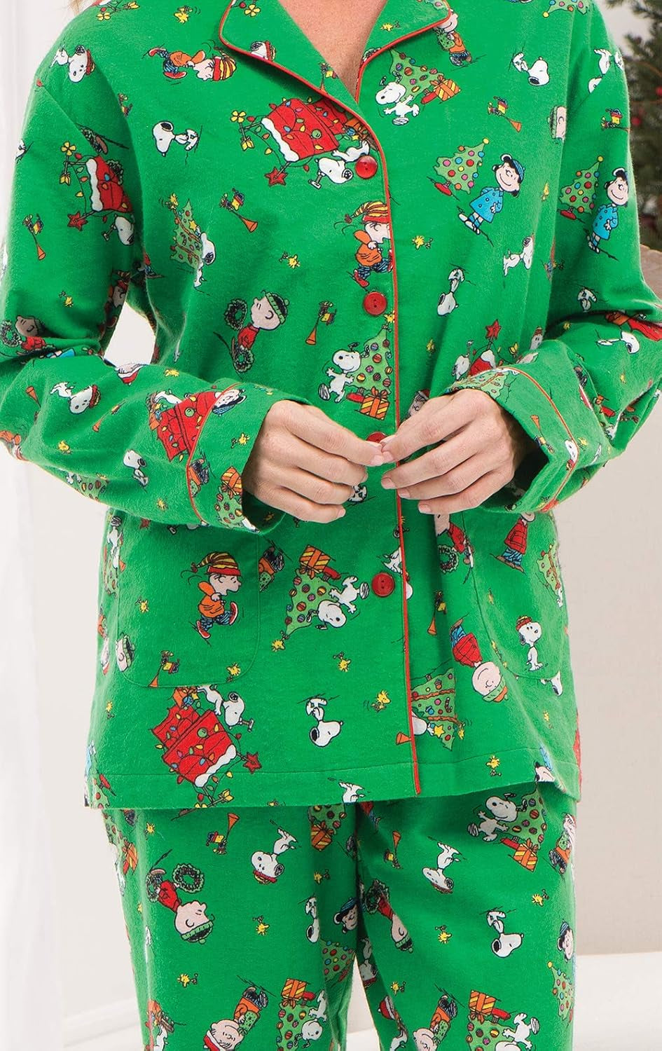 Christmas Pajamas for Women - Flannel Christmas Pjs, Green, 3X, 24-26