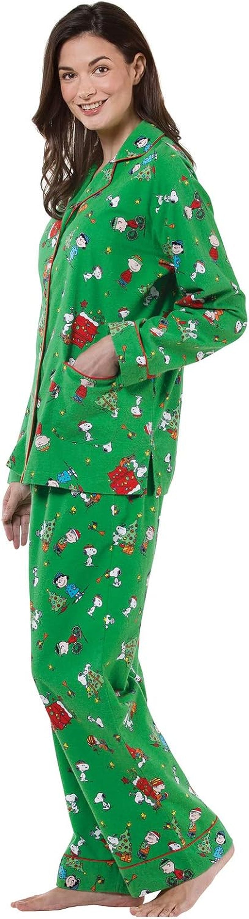Christmas Pajamas for Women - Flannel Christmas Pjs, Green, 3X, 24-26
